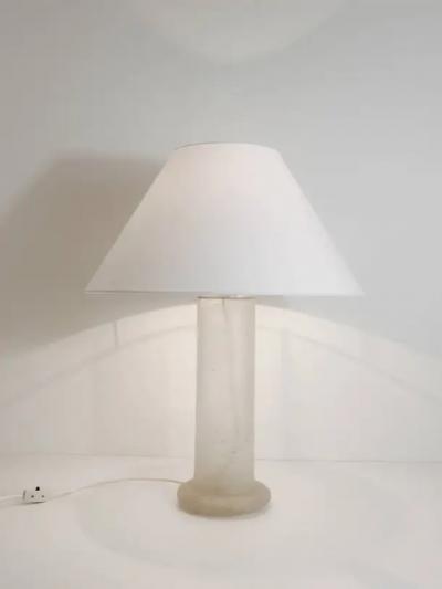 Karl Springer Signed Karl Springer Table Lamp with a Sandblasted Glass Base 1970s