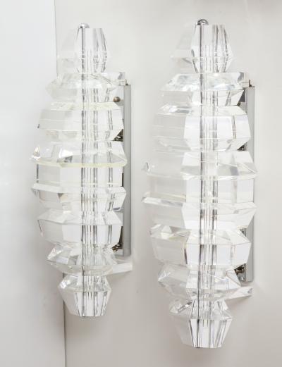 Karl Springer Spectacular Giant Pair of Faceted Lucite Sconces Attributed to Karl Springer 