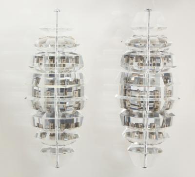Karl Springer Spectacular Giant Pair of Faceted Lucite Sconces Attributed to Karl Springer 