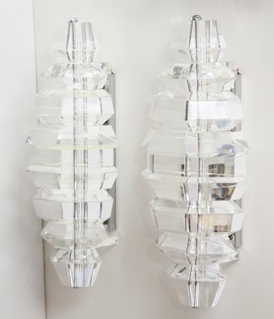 Karl Springer Spectacular Giant Pair of Faceted Lucite Sconces Attributed to Karl Springer 