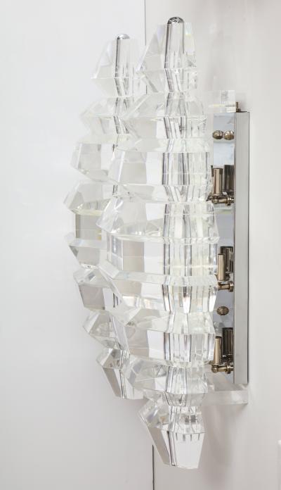 Karl Springer Spectacular Giant Pair of Faceted Lucite Sconces Attributed to Karl Springer 