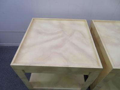 Karl Springer Stunning Pair of Karl Springer Style Faux Goatskin End Table Nightstands