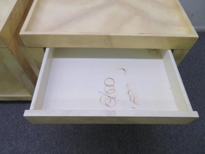 Karl Springer Stunning Pair of Karl Springer Style Faux Goatskin End Table Nightstands
