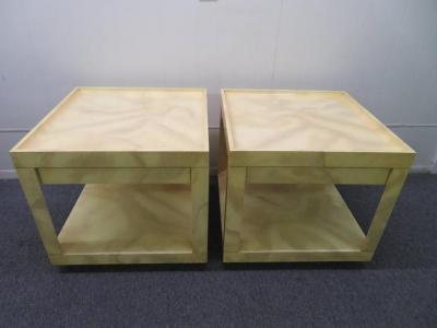 Karl Springer Stunning Pair of Karl Springer Style Faux Goatskin End Table Nightstands
