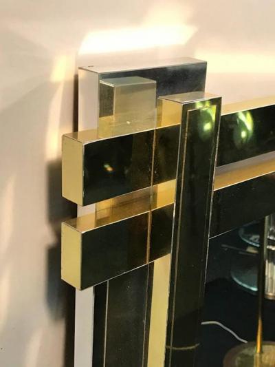 Karl Springer Stunning Polished Brass Chromed Metal Wall Mirror in the Manner of Springer