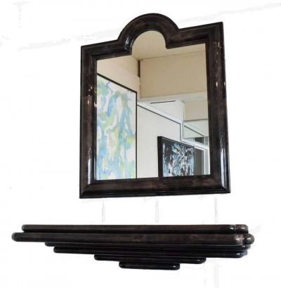 Karl Springer Style Goatskin Wall Mount Console and Mirror