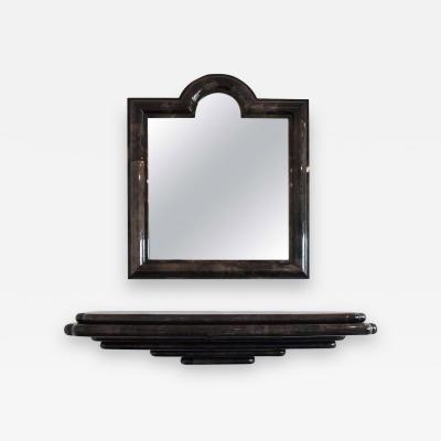 Karl Springer Style Goatskin Wall Mount Console and Mirror