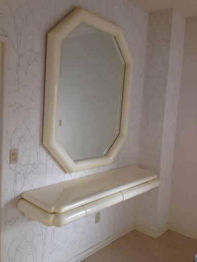 Karl Springer Style Lacquered Large Mirror with Wall Shelf 1990