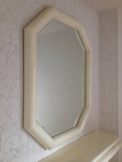Karl Springer Style Lacquered Large Mirror with Wall Shelf 1990