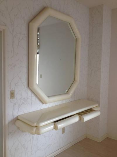 Karl Springer Style Lacquered Large Mirror with Wall Shelf 1990