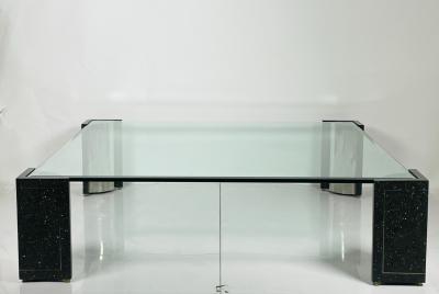 Karl Springer Terrazzo Stainless Steel Glass Coffee Table After Karl Springer USA 1970s
