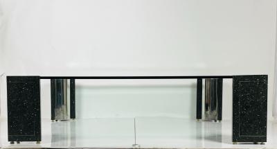 Karl Springer Terrazzo Stainless Steel Glass Coffee Table After Karl Springer USA 1970s