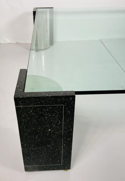 Karl Springer Terrazzo Stainless Steel Glass Coffee Table After Karl Springer USA 1970s