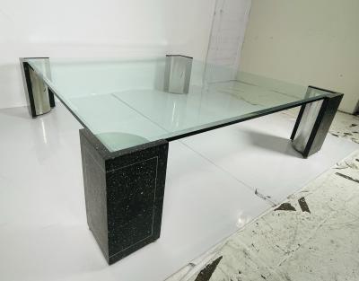 Karl Springer Terrazzo Stainless Steel Glass Coffee Table After Karl Springer USA 1970s