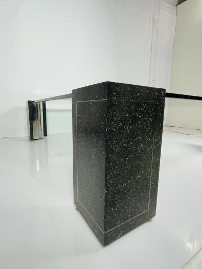 Karl Springer Terrazzo Stainless Steel Glass Coffee Table After Karl Springer USA 1970s