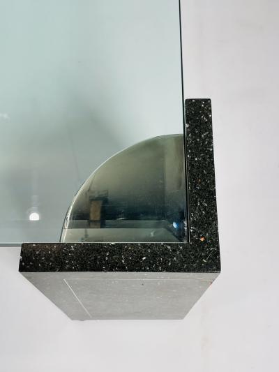 Karl Springer Terrazzo Stainless Steel Glass Coffee Table After Karl Springer USA 1970s