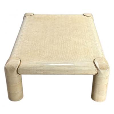 Karl Springer Tessellated Bone and Goatskin Coffee Table 1970