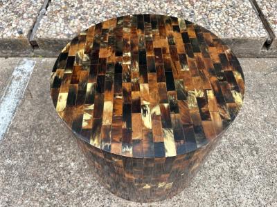 Karl Springer Tessellated Horn Drum Table After Karl Springer