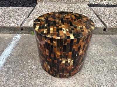 Karl Springer Tessellated Horn Drum Table After Karl Springer