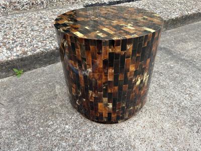 Karl Springer Tessellated Horn Drum Table After Karl Springer
