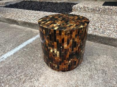 Karl Springer Tessellated Horn Drum Table After Karl Springer