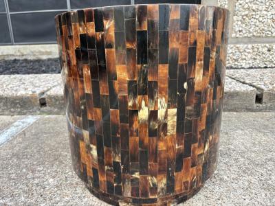 Karl Springer Tessellated Horn Drum Table After Karl Springer