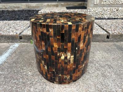 Karl Springer Tessellated Horn Drum Table After Karl Springer