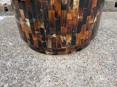 Karl Springer Tessellated Horn Drum Table After Karl Springer