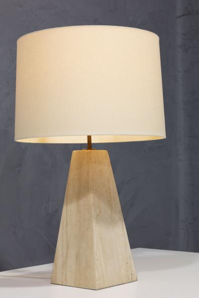 Karl Springer Travertine Base Pyramid Shape Table Lamp