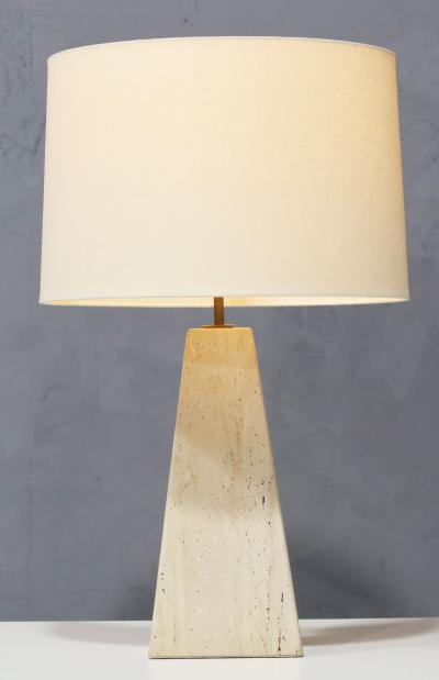 Karl Springer Travertine Base Pyramid Shape Table Lamp