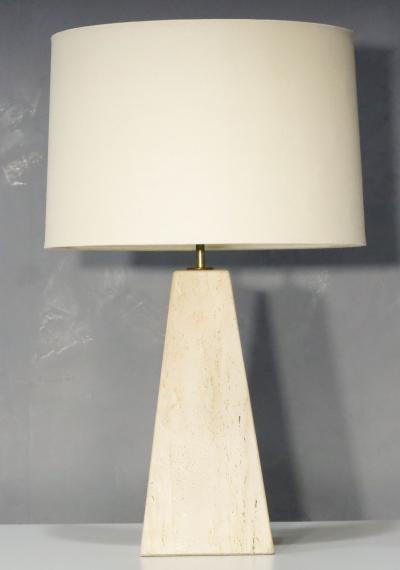 Karl Springer Travertine Base Pyramid Shape Table Lamp