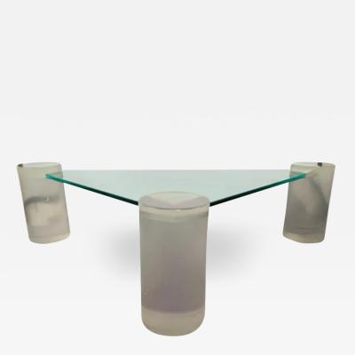 Karl Springer Triangle Lucite and Glass Coffee Table In the Manner of Karl Springer