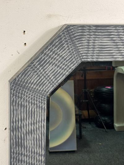 Karl Springer UNUSUAL LOZENGE SHAPED LINED DESIGN WOOD MIRROR MANNER OF KARL SPRINGER