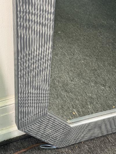 Karl Springer UNUSUAL LOZENGE SHAPED LINED DESIGN WOOD MIRROR MANNER OF KARL SPRINGER