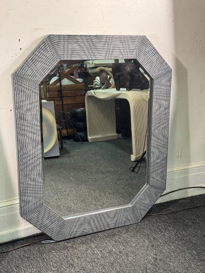 Karl Springer UNUSUAL LOZENGE SHAPED LINED DESIGN WOOD MIRROR MANNER OF KARL SPRINGER