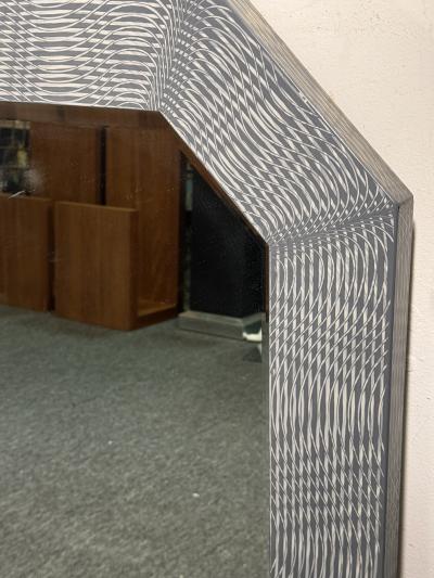 Karl Springer UNUSUAL LOZENGE SHAPED LINED DESIGN WOOD MIRROR MANNER OF KARL SPRINGER