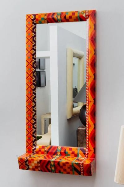 Karl Springer Unique Colourful Lacquered Fabric Mirror by Karl Springer