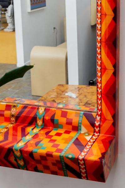 Karl Springer Unique Colourful Lacquered Fabric Mirror by Karl Springer