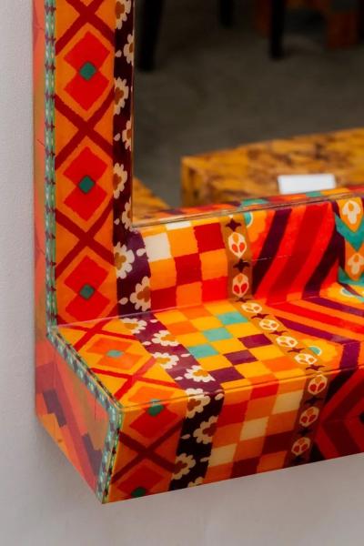 Karl Springer Unique Colourful Lacquered Fabric Mirror by Karl Springer