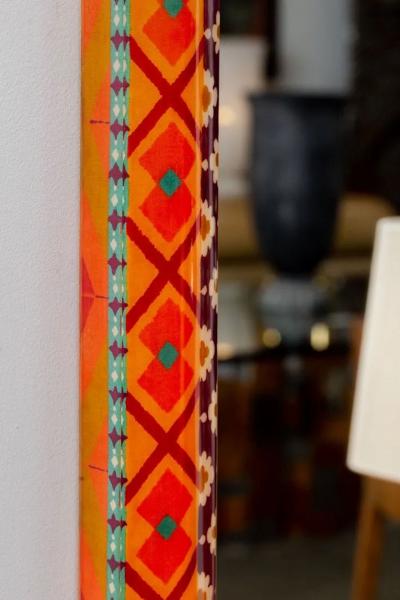 Karl Springer Unique Colourful Lacquered Fabric Mirror by Karl Springer