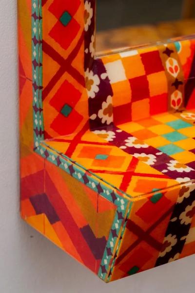 Karl Springer Unique Colourful Lacquered Fabric Mirror by Karl Springer