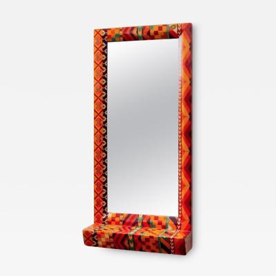 Karl Springer Unique Colourful Lacquered Fabric Mirror by Karl Springer