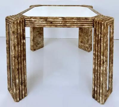 Karl Springer Vintage Faux Tortoise Game Table Manner of Karl Springer with Inset Mirror