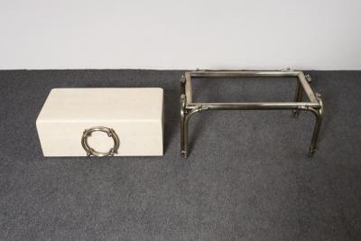 Karl Springer Vintage Karl Springer Style Parchment Wrapped Trunk Box on Nickel Plated Base