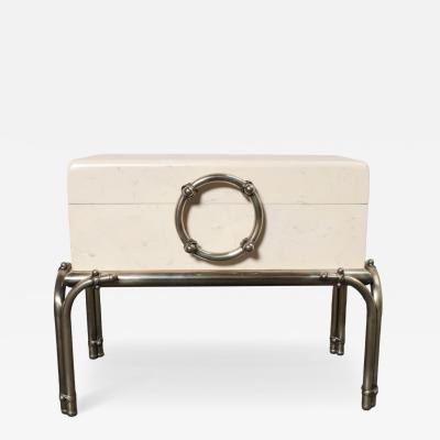 Karl Springer Vintage Karl Springer Style Parchment Wrapped Trunk Box on Nickel Plated Base