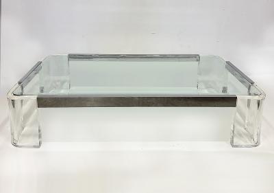 Karl Springer Vintage Lucite and Chrome Coffee Table in Karl Springer Style