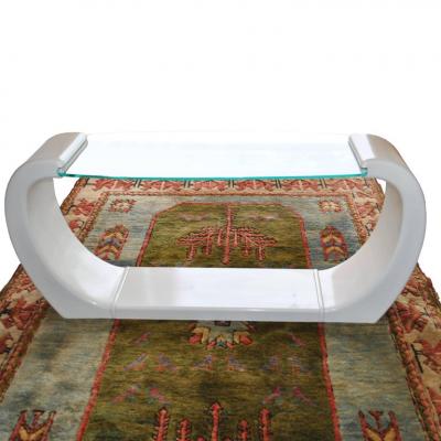 Karl Springer White Lacquered Scroll Glass Top Console Table