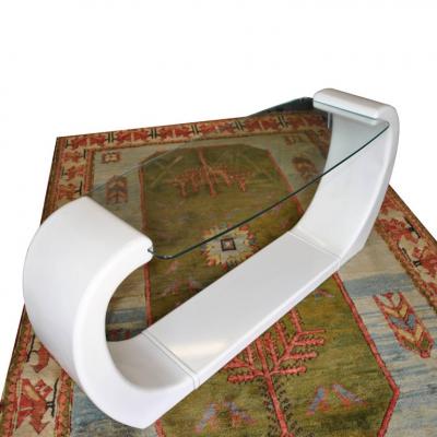 Karl Springer White Lacquered Scroll Glass Top Console Table