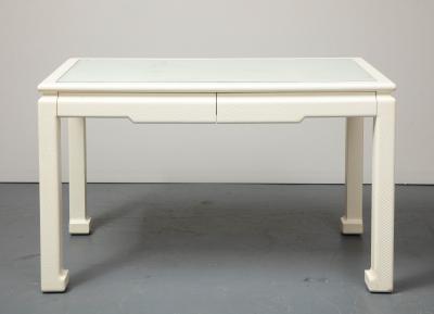 Karl Springer White Parsons Desk with Embossed Leather Shagreen by Karl Springer