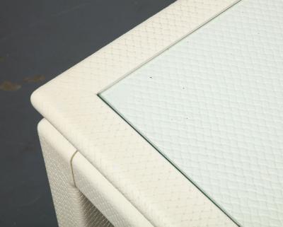 Karl Springer White Parsons Desk with Embossed Leather Shagreen by Karl Springer